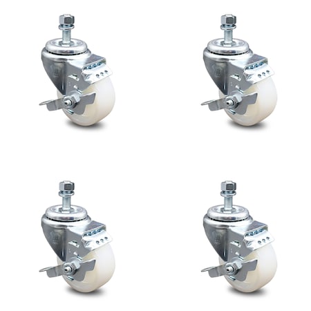 Service Caster 3 Inch Nylon Wheel Swivel 3/8 Inch Threaded Stem Caster Set with Brake SCC SCC-TS20S314-NYS-TLB-381615-4